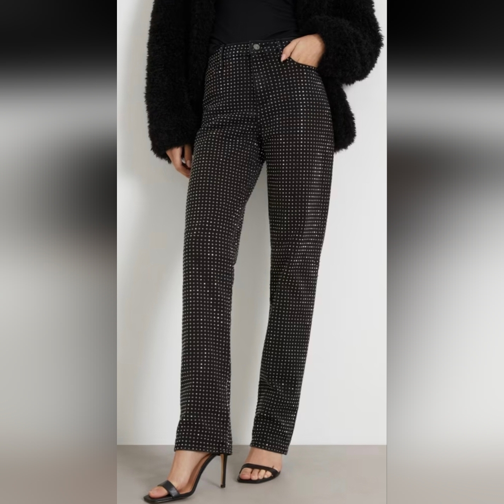 Guess Black 1981 - High Rise, Straight With Rhinestones- SZ 26
